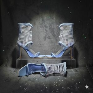 Cape Robbin Blue Mesh Ankle-Cuff Stiletto Sandals